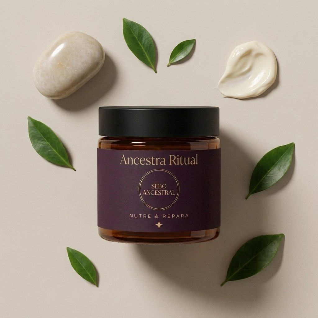 Sebo Ancestral rodeado de botánicos naturales y una porción de crema